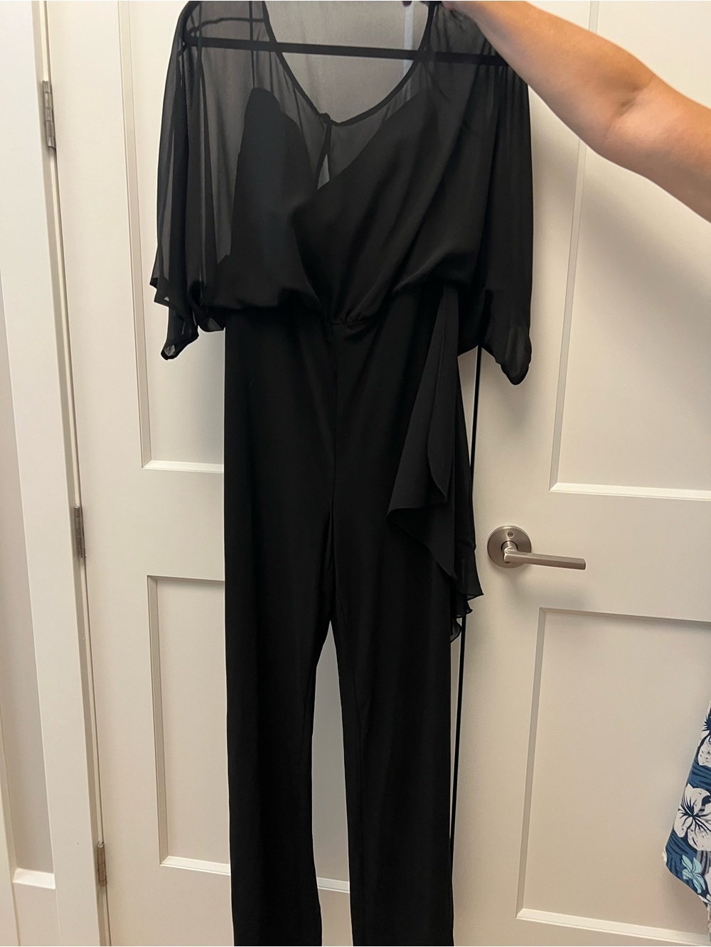 Melanie Lynne Black Sheer-Overlay Jumpsuit for Women size 12